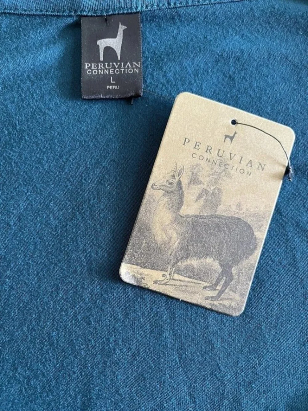 NWT Peruvian Connection Teal Twist Tee Dress L Drop Waist Bubble Hem Boho Travel